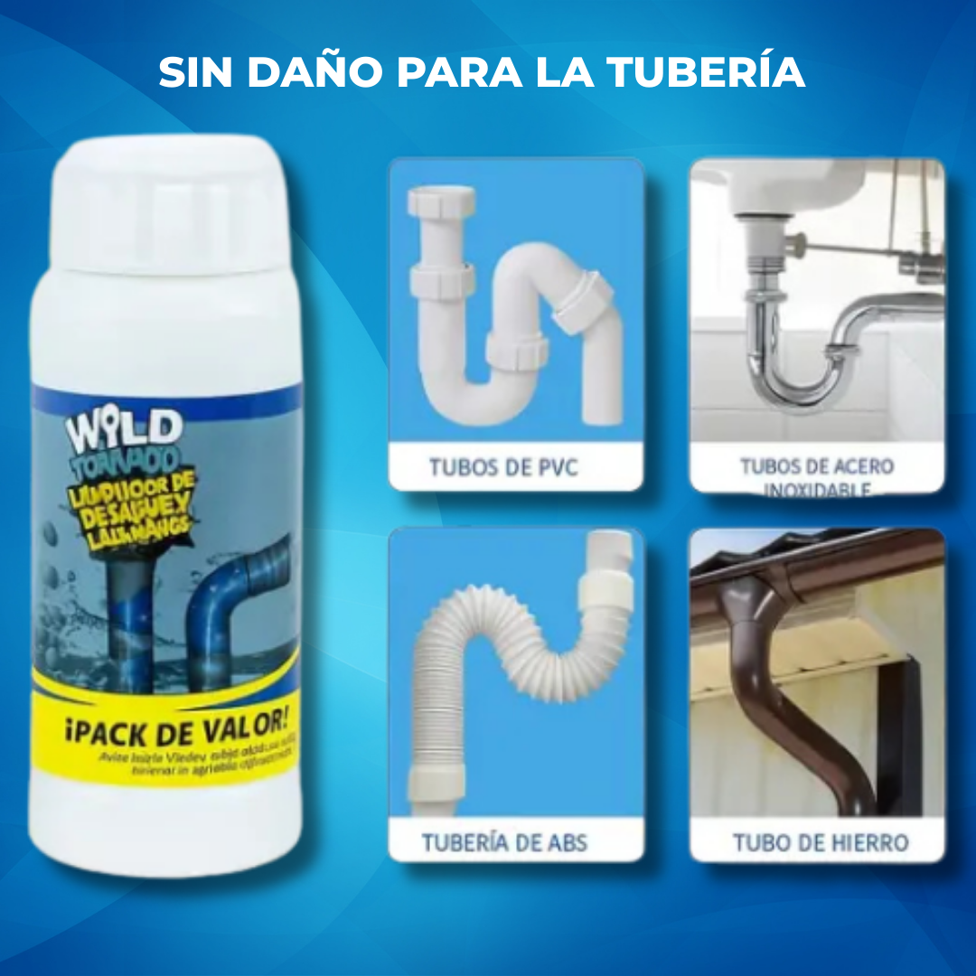 ¿Cansado del agua estancada y malos olores? Cañerías limpias en minutos, sin esfuerzo usando Wild Tornado ➡︎ Lleva 3 unidades de 250gr C/u
