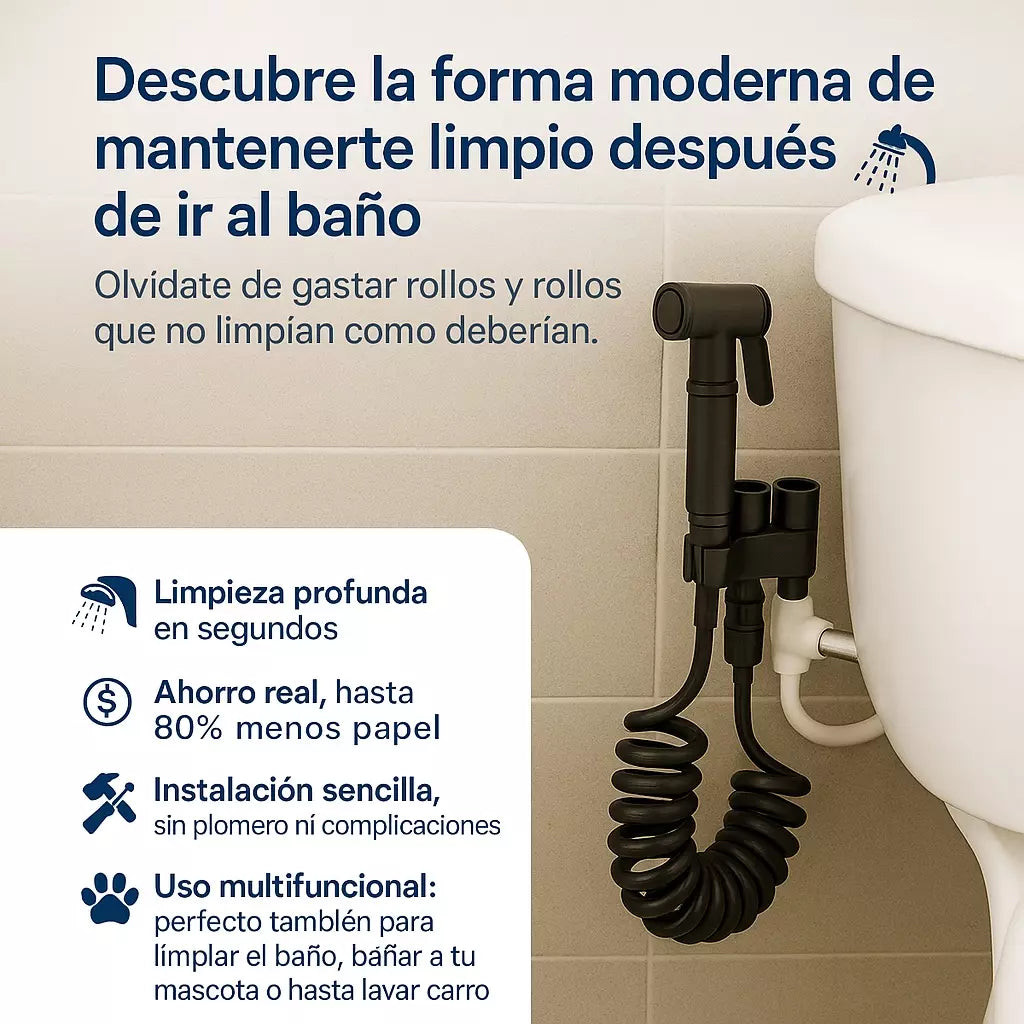 Bidet® Más limpio, más cómodo. Instálalo en minutos, ahorra agua y olvídate del papel para siempre.